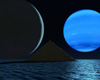 Vistapro rendering of an imaginary view from a large watery moon under a nearby large moon and planet