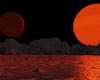 Vistapro rendering of an alien lake near a Red Giant system with a moon